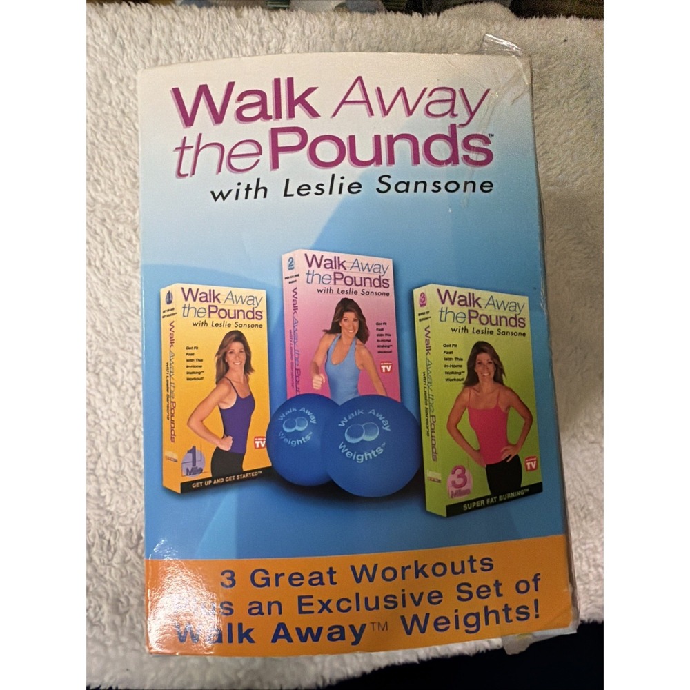 Walk Away the Pounds with Leslie Sansone VHS 2001 2 Tape Set W/Walk Away Weights